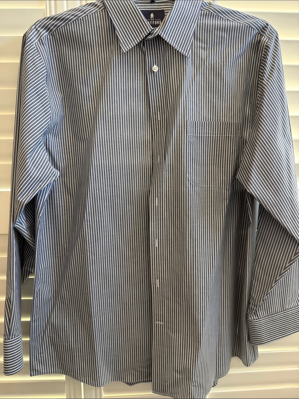 Stafford Men's Navy and White Pinstripe Dress Shirt